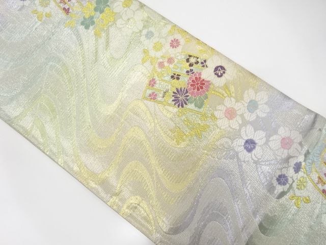 アンティーク　流水に源氏香・桜模様織出し袋帯（材料）